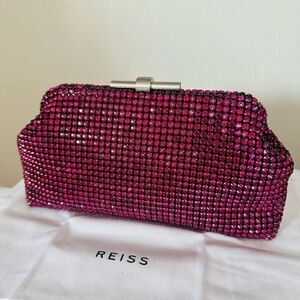 REISS ADALINE EMBELLISHED SPARKLE CLUTCH BAG, Evening Party Bags, Purple, NWT